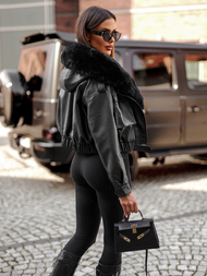 Juoda Moteriška Odinė Striukė OZONEE JS/11Z8172