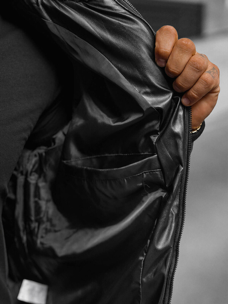 Juoda vyriška žieminė odinė striukė OZONEE O/M795Z