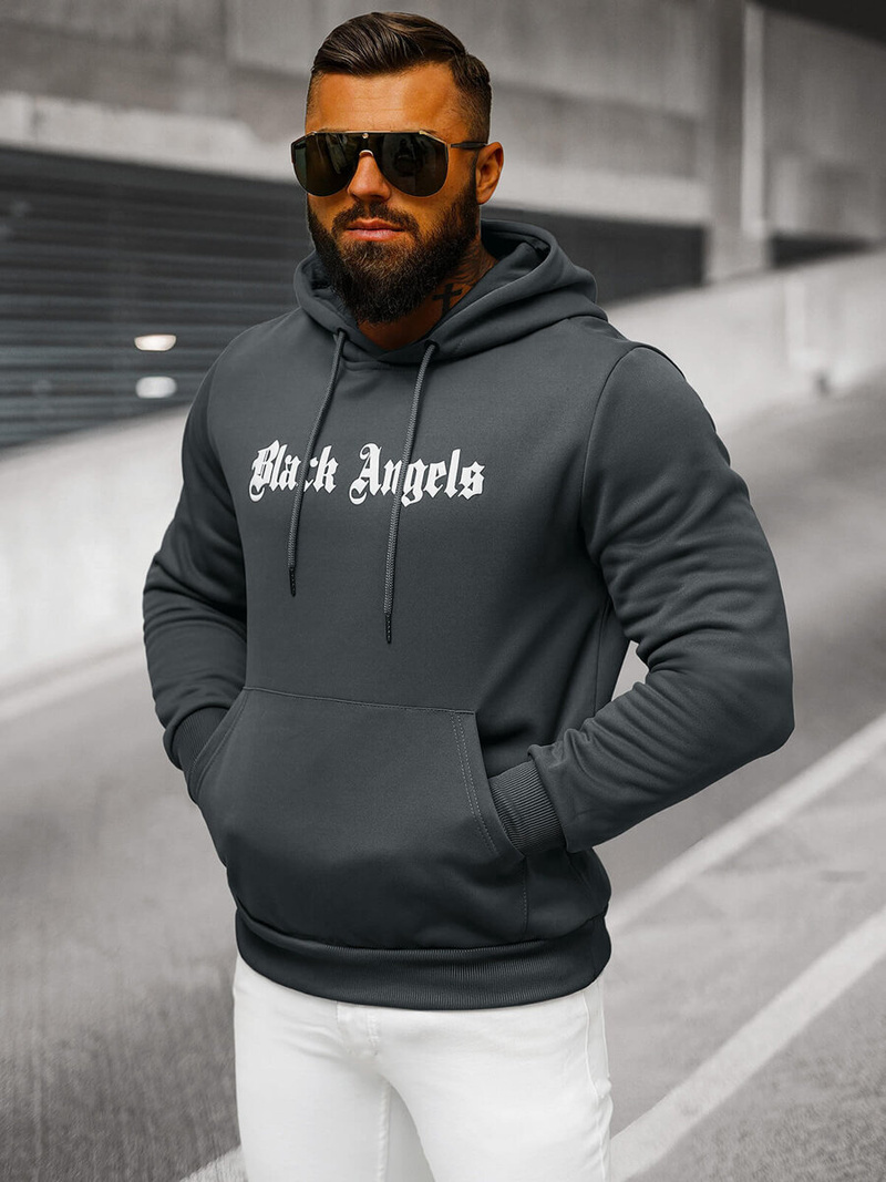 Grafitinis vyriškas džemperis su gobtuvu OZONEE JS/27B6509/5