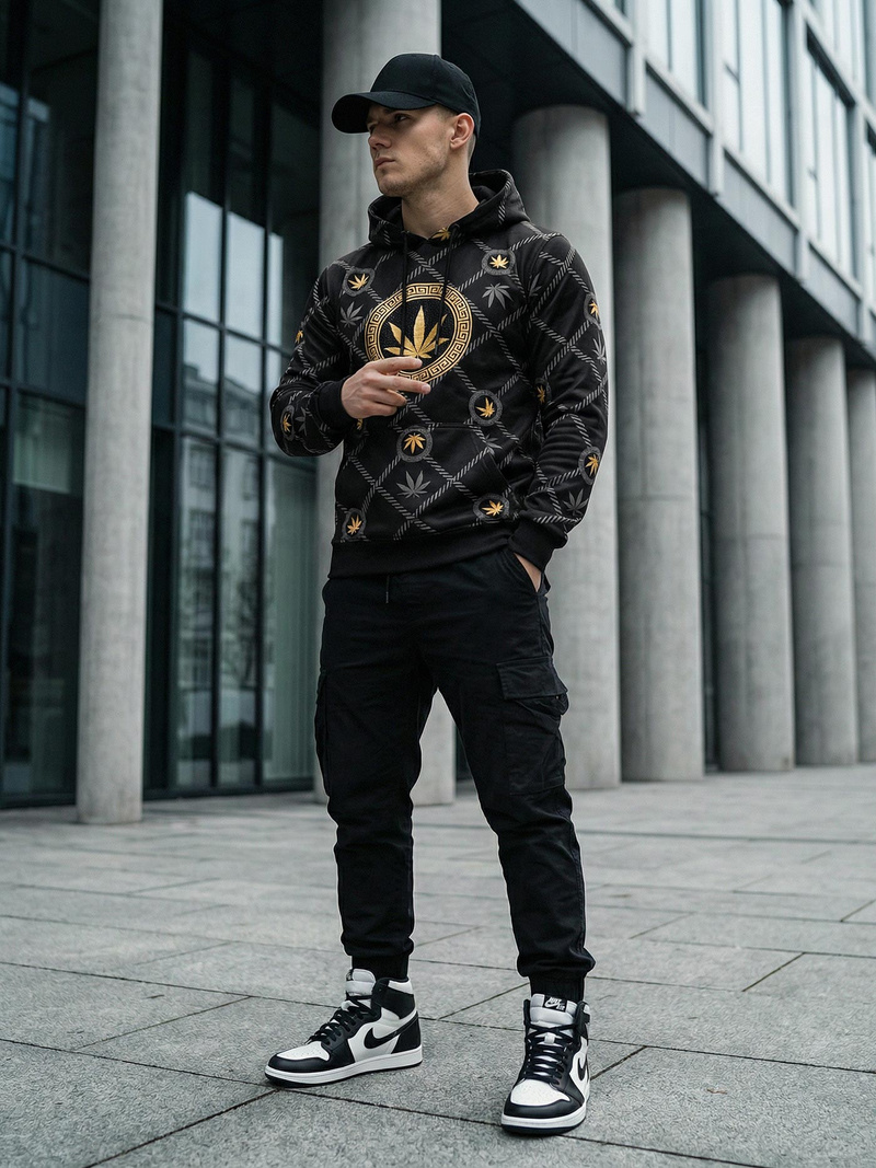 Juodas vyriškas džemperis su gobtuvu OZONEE O/B267Z