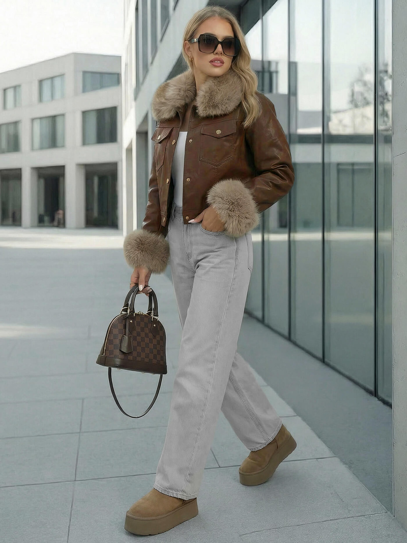 Šokoladas moteriška odinė striukė OZONEE JS/61M8513/158