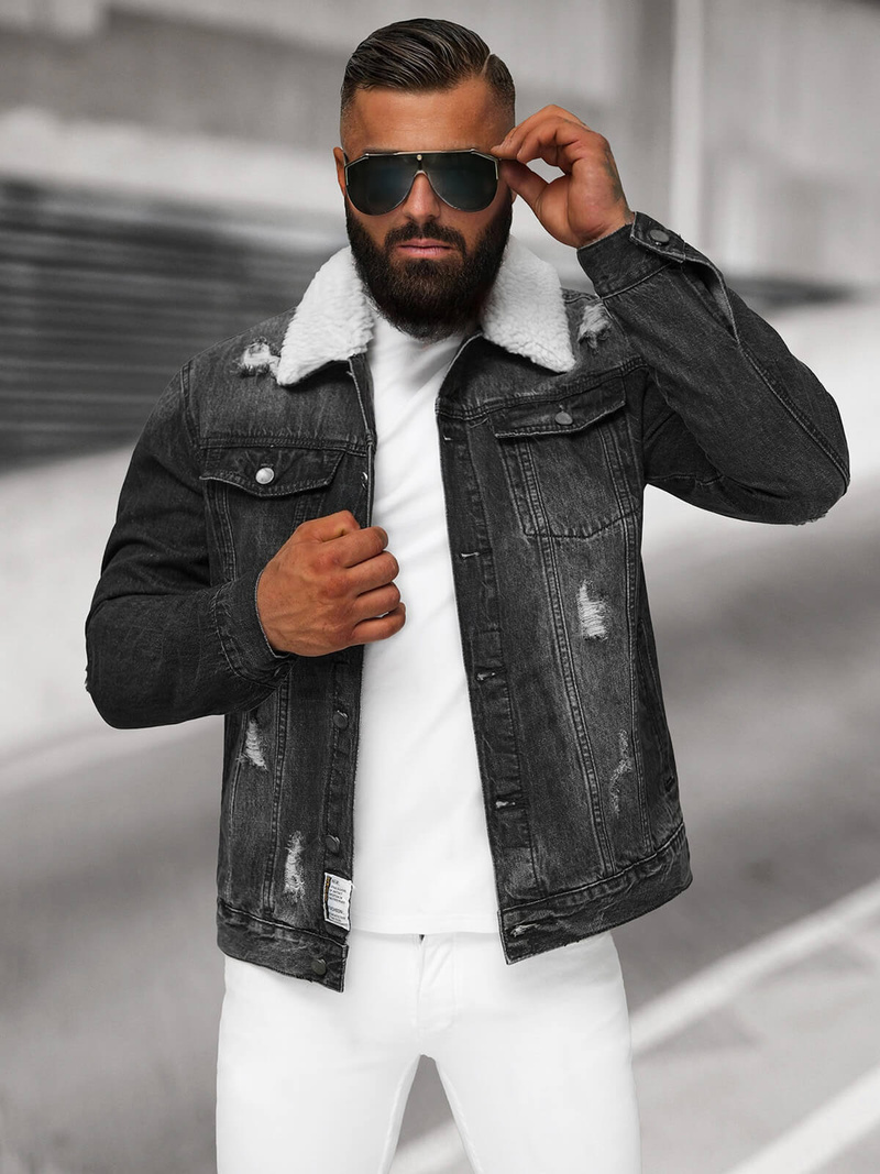 Juoda vyriška džinso šerpas striukė OZONEE NB/MJ502NZ