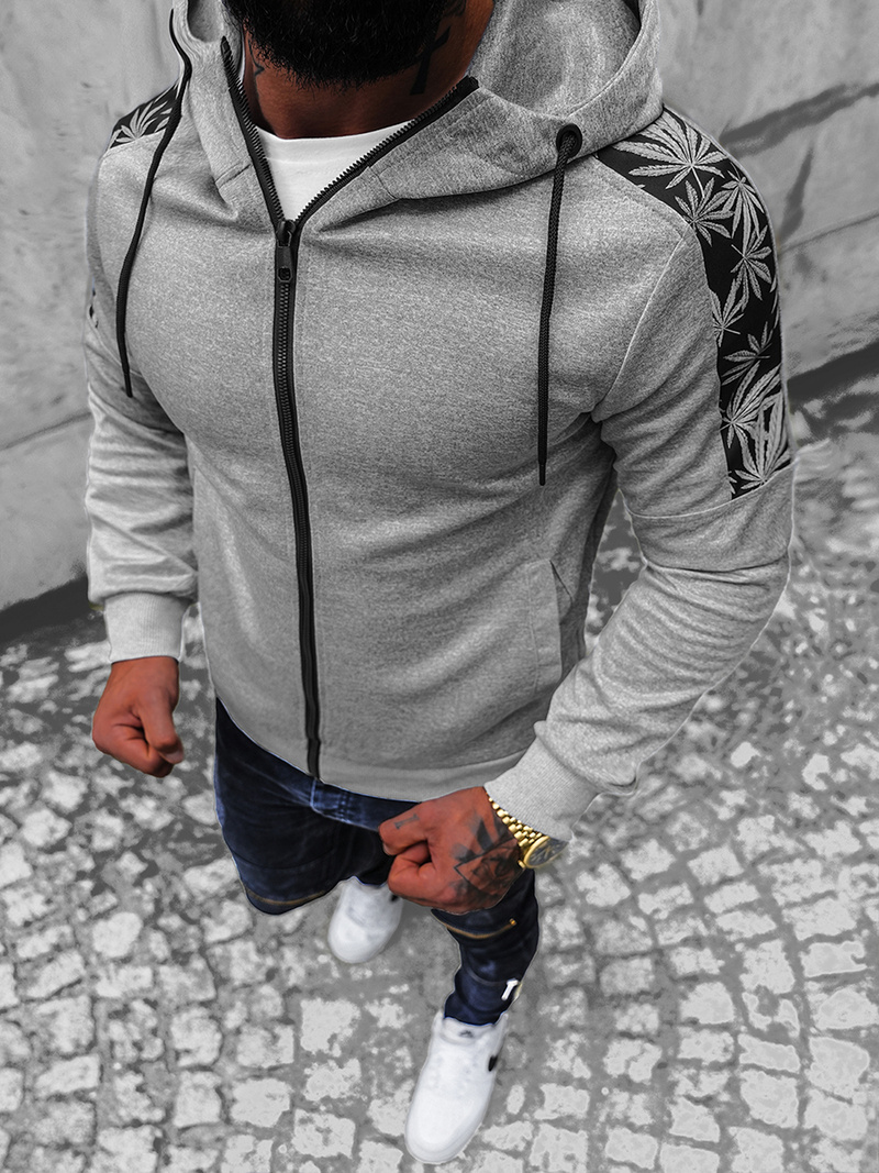 Pilkas vyriškas džemperis su gobtuvu OZONEE JS/B8120