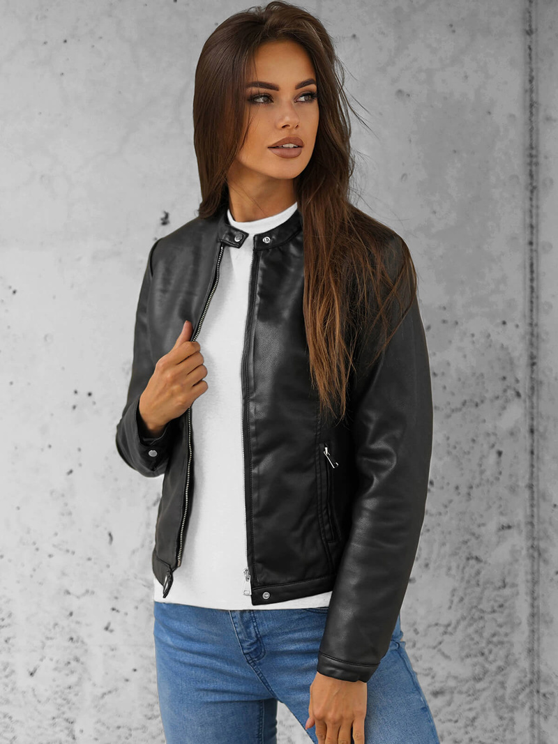 Juoda Moteriška Odinė Striukė OZONEE JS/11Z8008Z