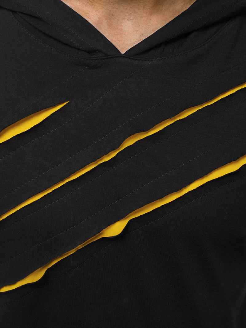 Juodai-Geltoni vyriški marškinėliai su gobtuvu OZONEE O/1187XZ