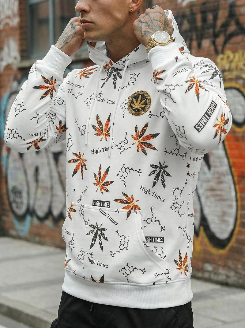 Baltas vyriškas džemperis su gobtuvu OZONEE O/B266Z