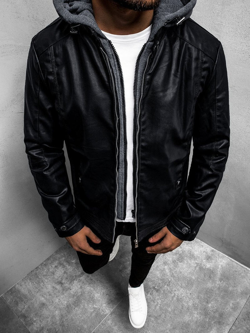 Juoda vyriška odinė striukė OZONEE JB/JP1172Z