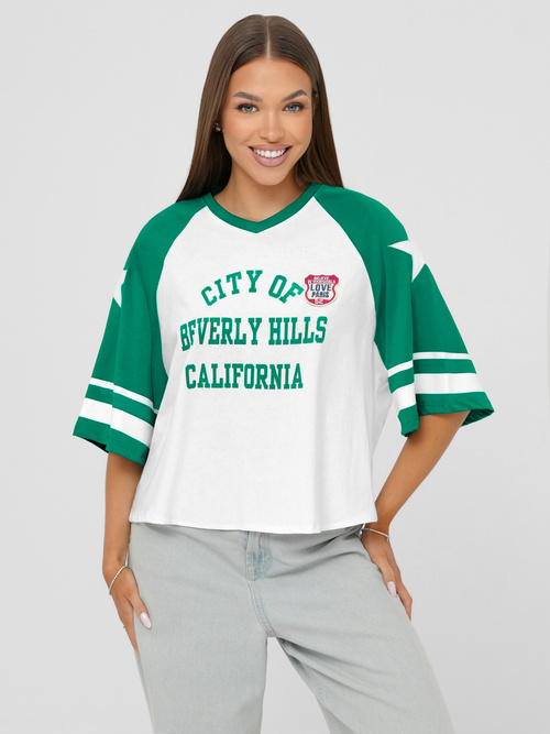 Baltai-žalii moteriški marškinėliai OZONEE JS/R62493