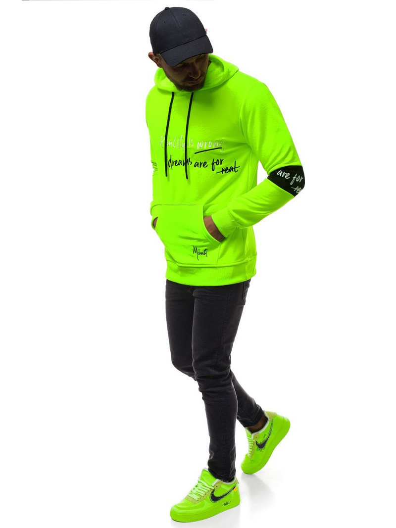 Žaliai-Neoninis vyriškas džemperis su gobtuvu OZONEE MACH/3105Z