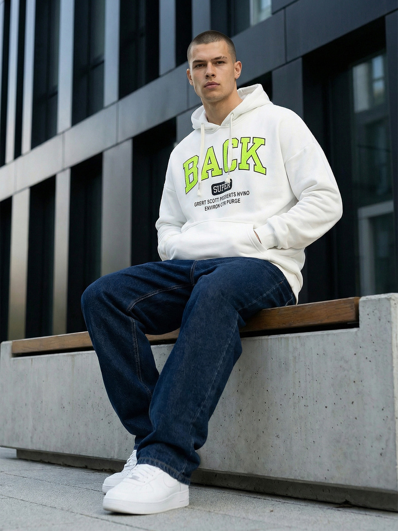 Baltas vyriškas džemperis su gobtuvu OZONEE O/TT30513Z