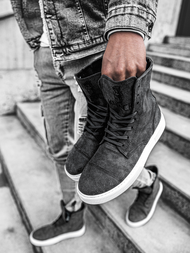 Grafitinė aukšti sneakers stiliaus batai OZONEE KN/022