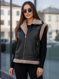 Juoda moteriška odinė liemenė OZONEE JS/61M8503/392Z