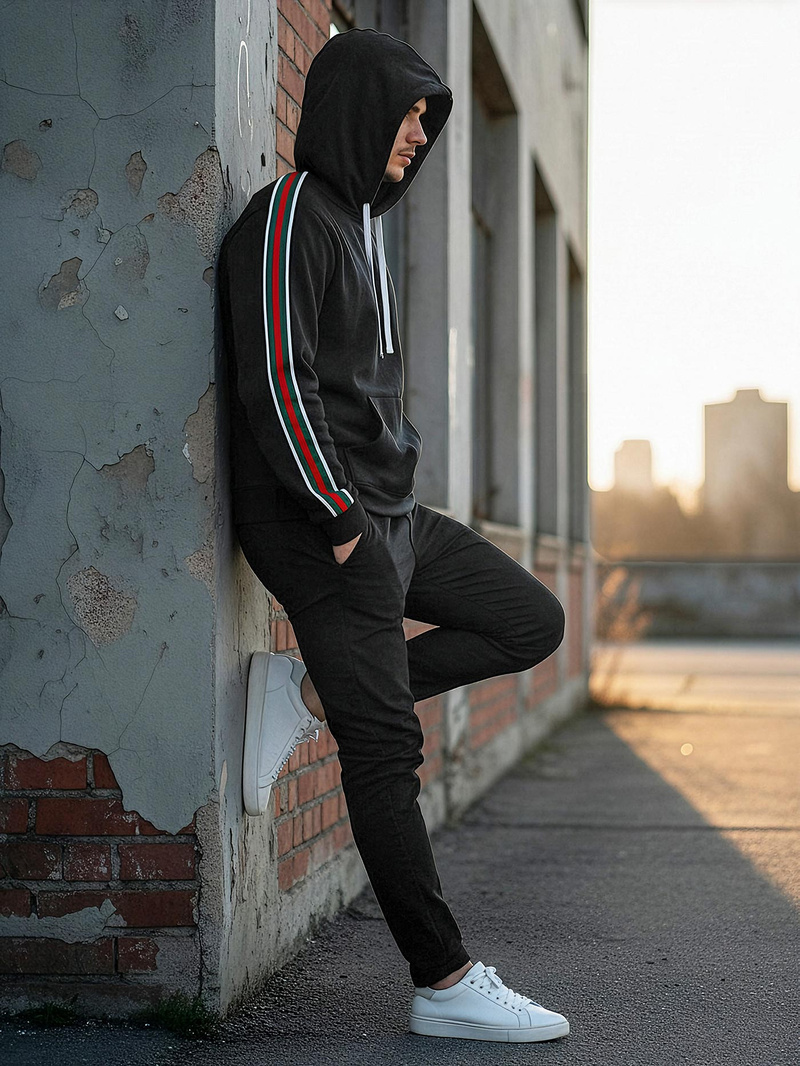 Juoda vyriškas džemperis su gobtuvu OZONEE JS/8B1731/3