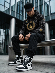 Juodas vyriškas džemperis su gobtuvu OZONEE O/B267Z