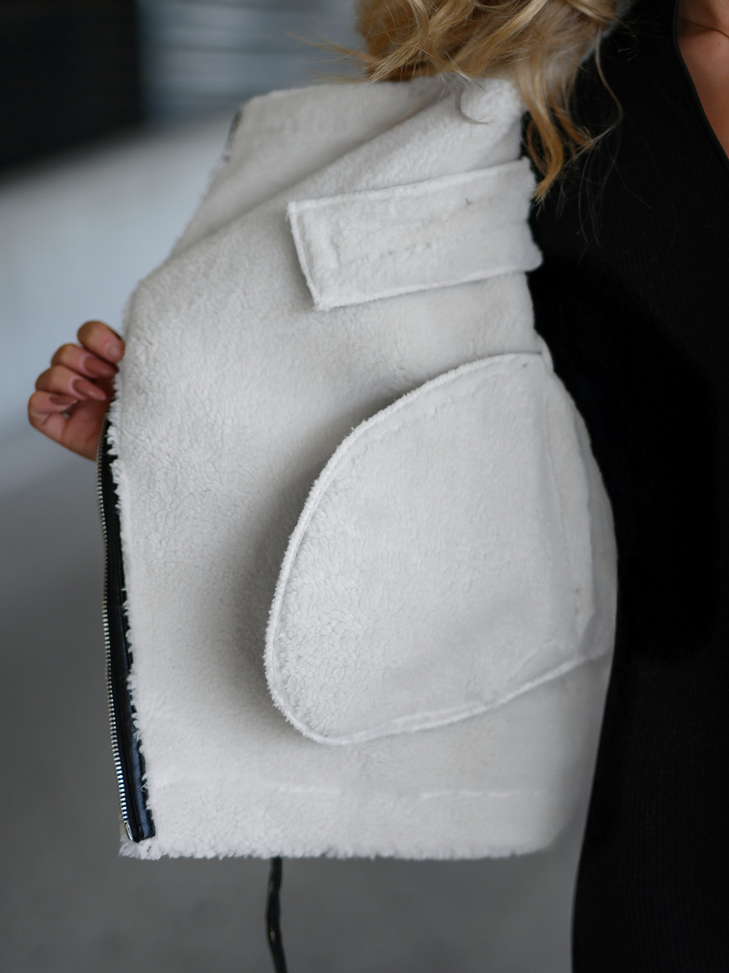 Juodai-balta moteriška odinė striukė OZONEE JS/11Z8177Z