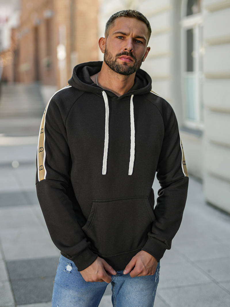 Juoda vyriškas džemperis su gobtuvu OZONEE JS/8B1730/3