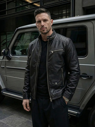 Juoda vyriška odinė striukė OZONEE JS/11Z8021