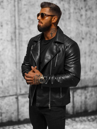 Juoda vyriška odinė striukė OZONEE JS/11Z8056