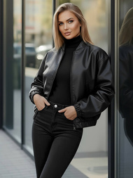 Juoda Moteriška Odinė Striukė OZONEE JS/11Z8281