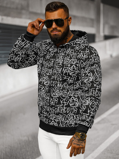 Juodas vyriškas džemperis su gobtuvu OZONEE JS/8B1183/3