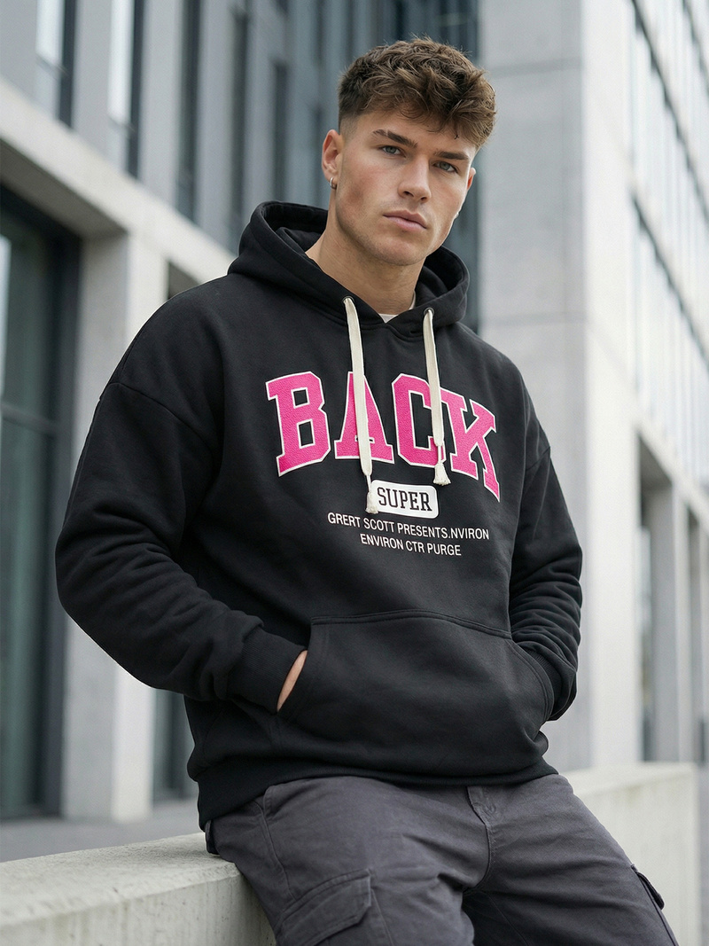 Juodas vyriškas džemperis su gobtuvu OZONEE O/TT30513Z