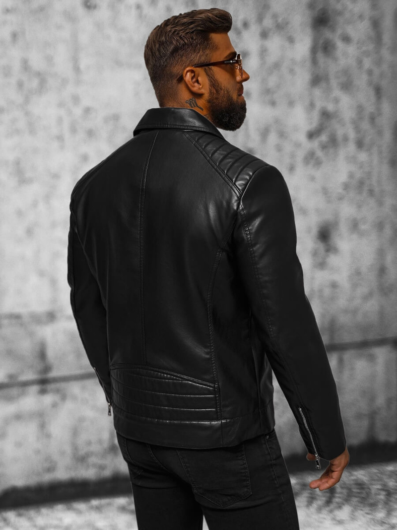 Juoda vyriška odinė striukė OZONEE JS/11Z8056