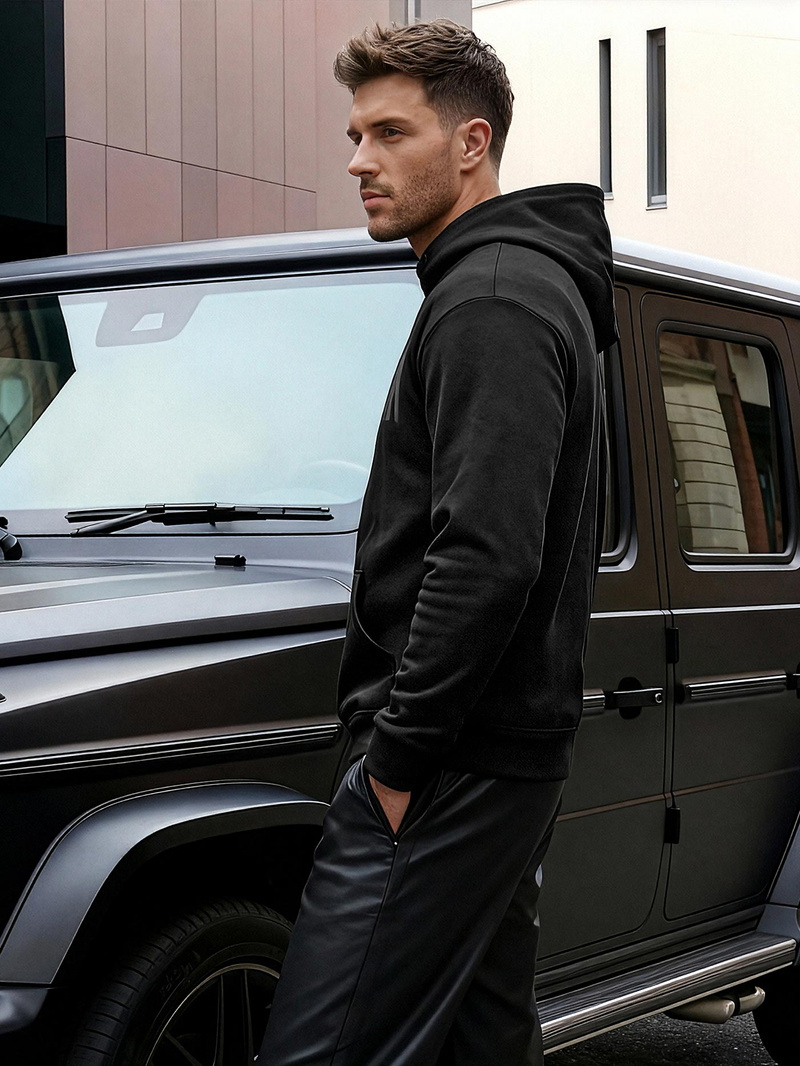 Juoda vyriškas džemperis su gobtuvu OZONEE JS/8B1990/3