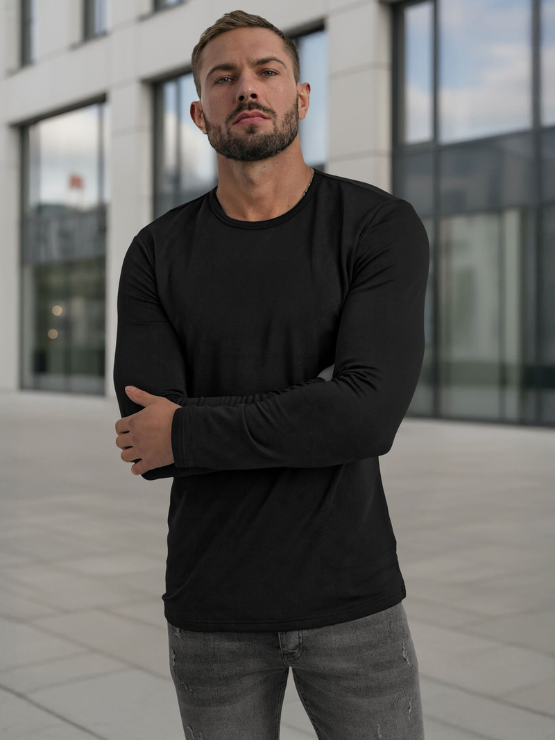 Juodi vyriški marškinėliai ilgomis rankovėmis OZONEE JS/DB71/1