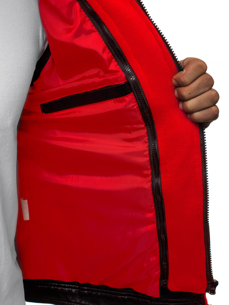 Juodai-Raudona vyriška odinė striukė OZONEE N/6129Z