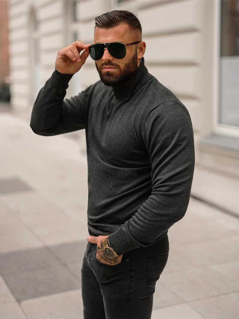 Grafitinis vyriškas megztinis OZONEE O/GM303