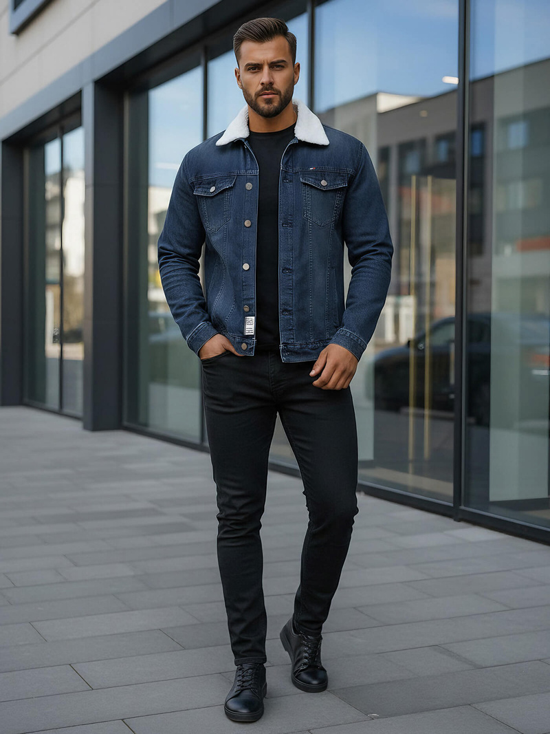 Granatinė vyriška džinso šerpas striukė OZONEE NB/MJ517BSZ