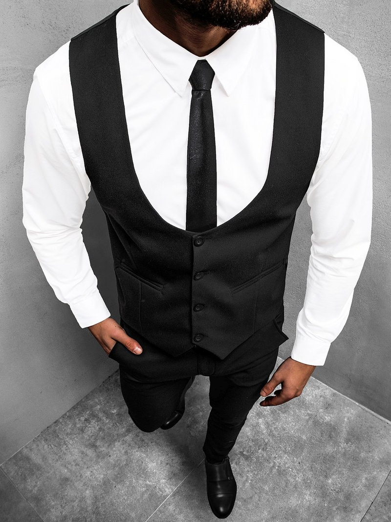 Juodas žalsvas vyriškas kostiumas - liemenė ir chino kelnės OZONEE O/5630