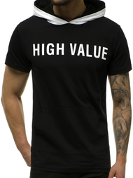 Juodi vyriški marškinėliai su gobtuvu OZONEE MAD/3076