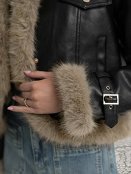 Juoda moteriška odinė striukė OZONEE JS/61M8517/392