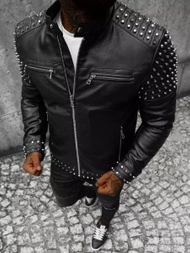 Juoda vyriška odinė striukė OZONEE JS/11Z8007