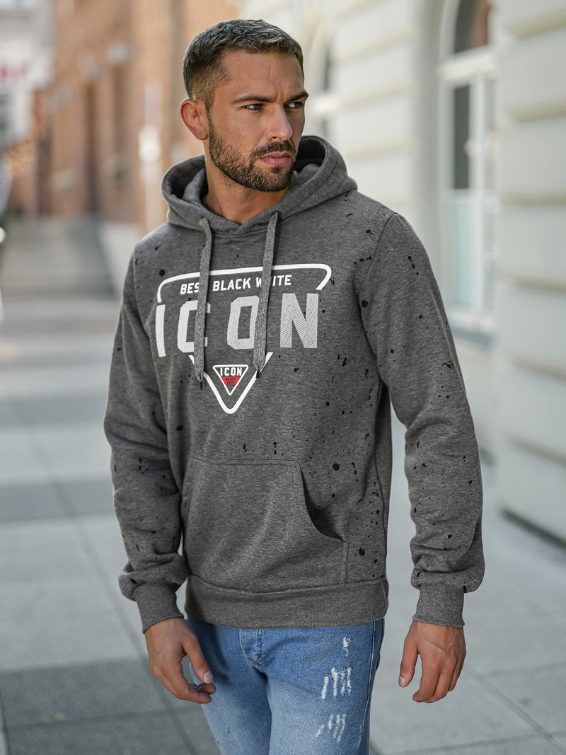 Grafitinis vyriškas džemperis su gobtuvu OZONEE JS/8B1737/5