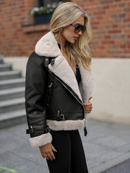 Juoda moteriška odinė striukė OZONEE JS/11Z8230