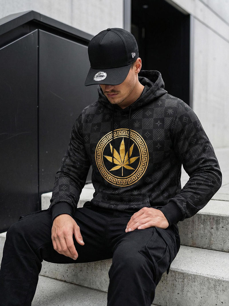 Juodas vyriškas džemperis su gobtuvu OZONEE O/B265Z