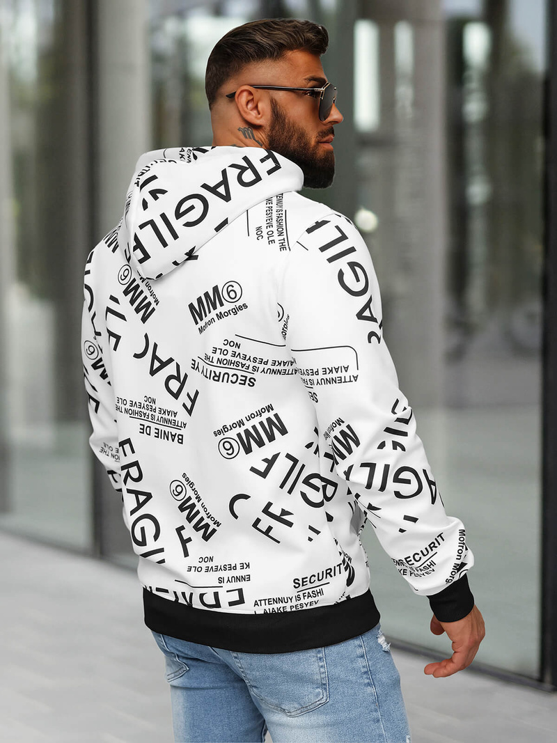 Baltas vyriškas džemperis su gobtuvu OZONEE JS/8B1255/1