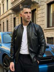 Juoda vyriška odinė striukė OZONEE JS/11Z8105Z