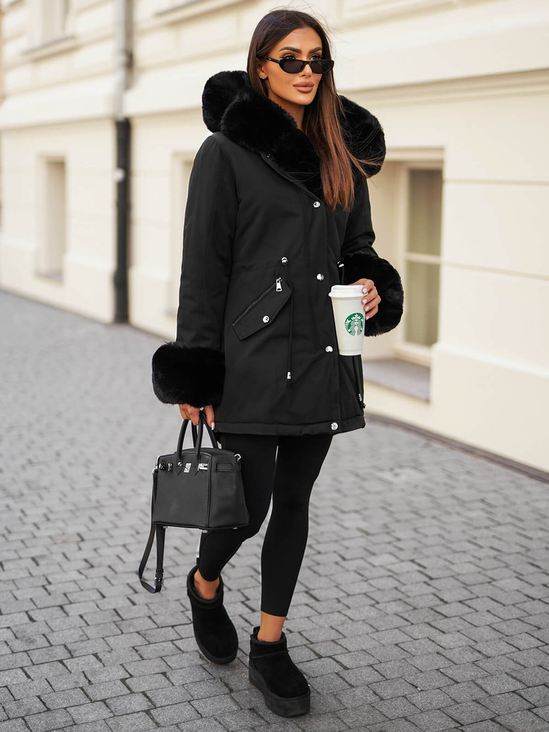 Juoda moteriška žieminė striukė OZONEE JS/16M9062/392Z