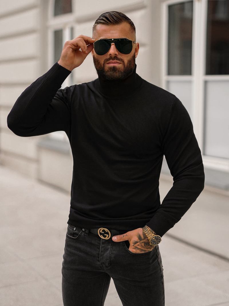 Juoda spalva vyriškas megztinis OZONEE O/GM301