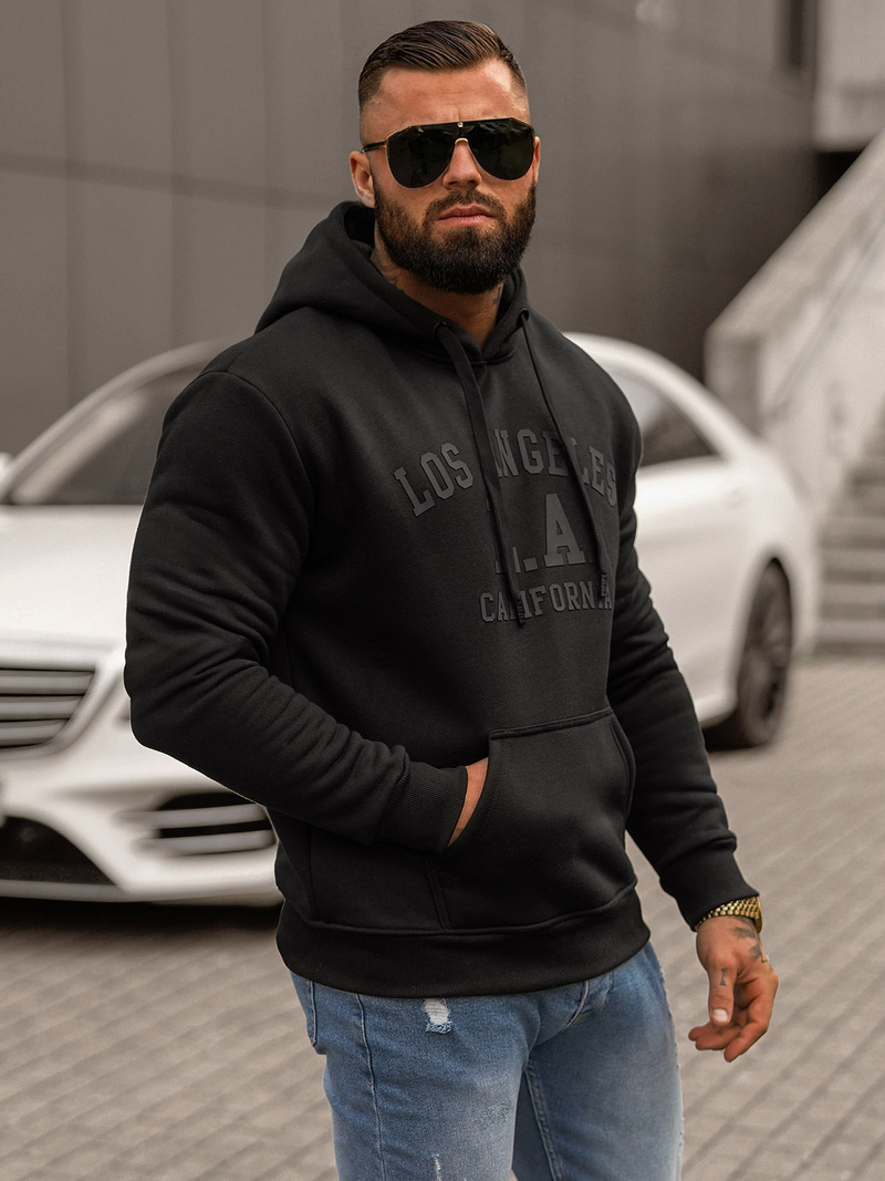 Juoda vyriškas džemperis su gobtuvu OZONEE JS/8B1356/3