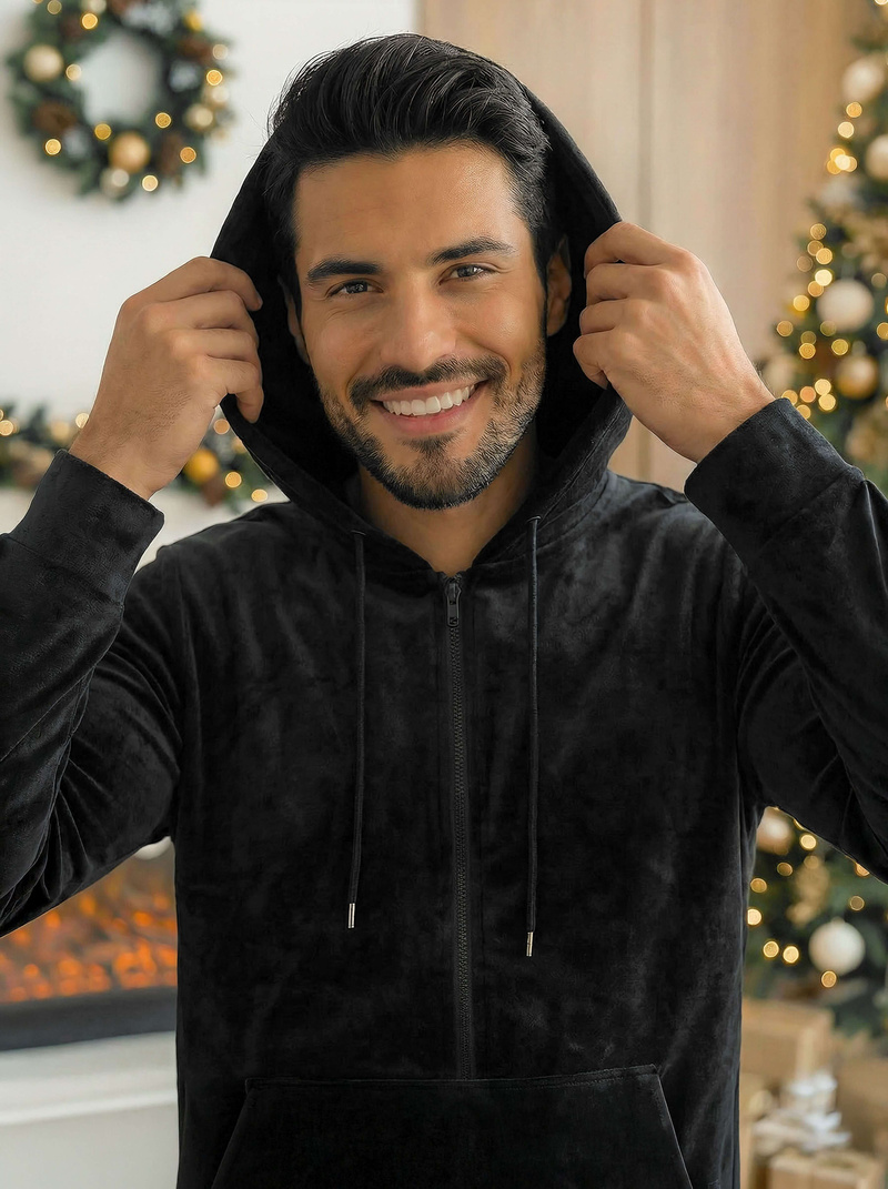 Juodas vyriškas veliūrinis sportinis kostiumas OZONEE JS/8C1169/3Z