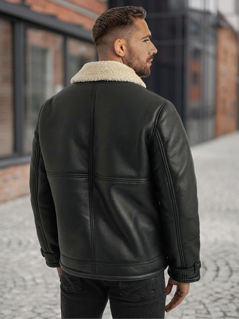 Juoda vyriška odinė striukė OZONEE JS/11Z8271