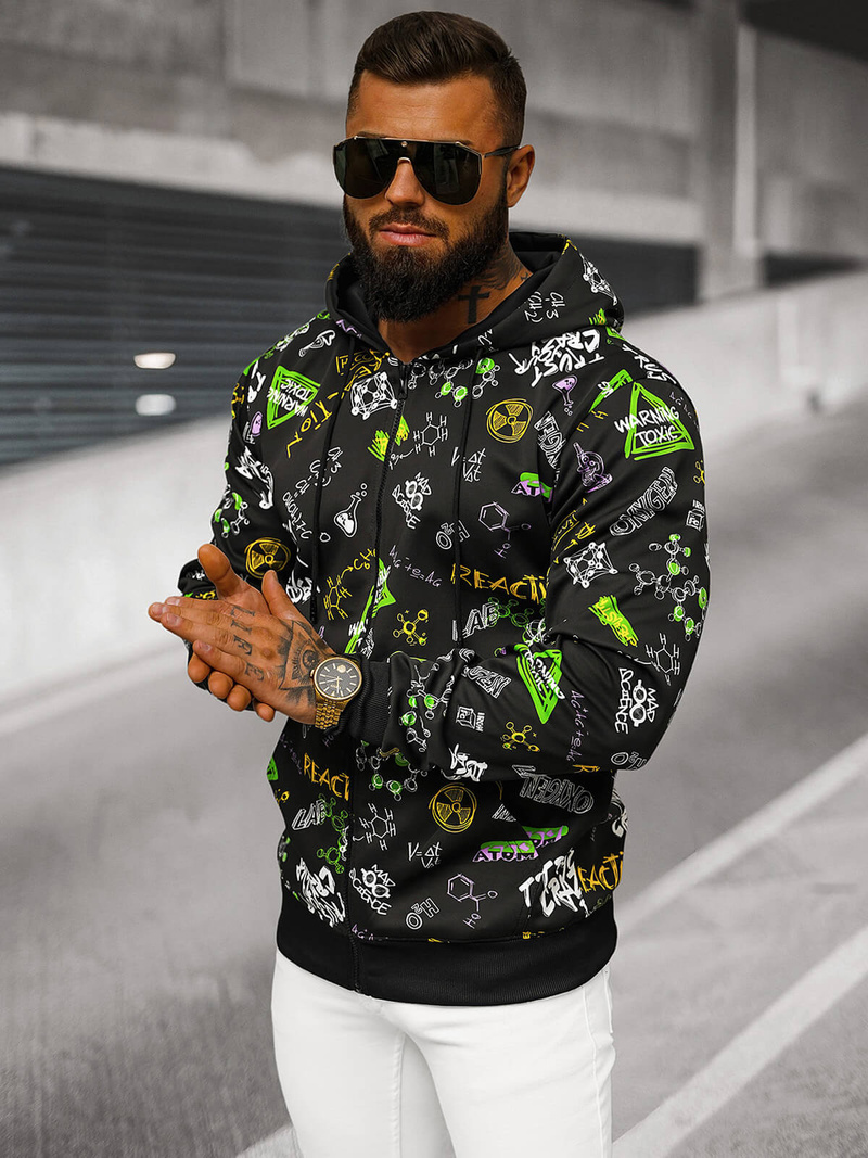 Juodas vyriškas džemperis su gobtuvu OZONEE JS/8B1186/3