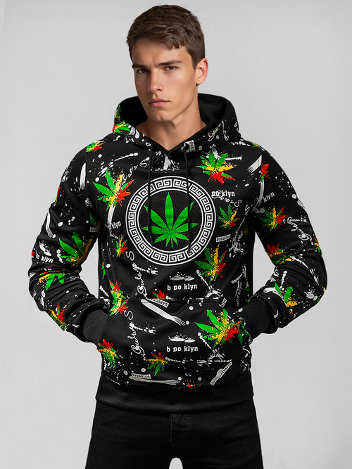 Juodas vyriškas džemperis su gobtuvu OZONEE O/B269