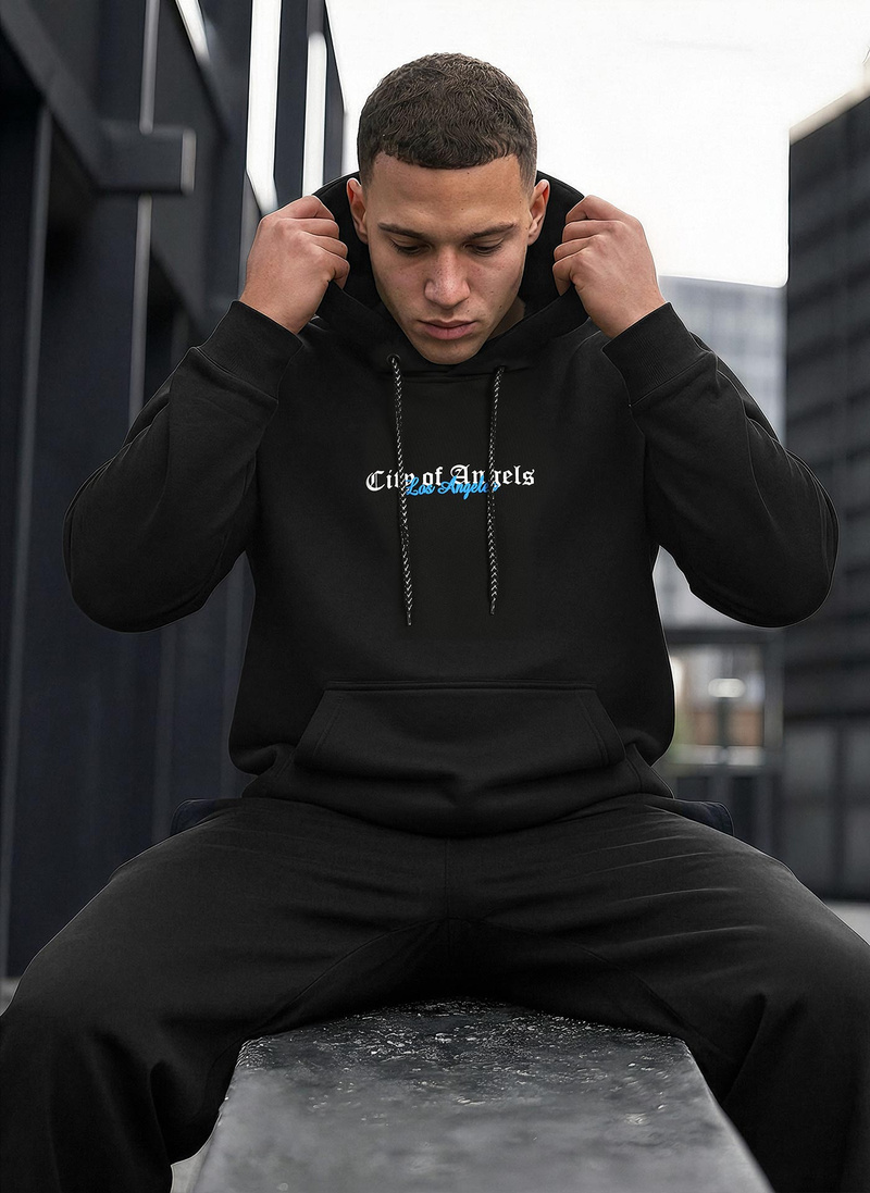 Juoda vyriškas džemperis su gobtuvu OZONEE JS/21B1901/3