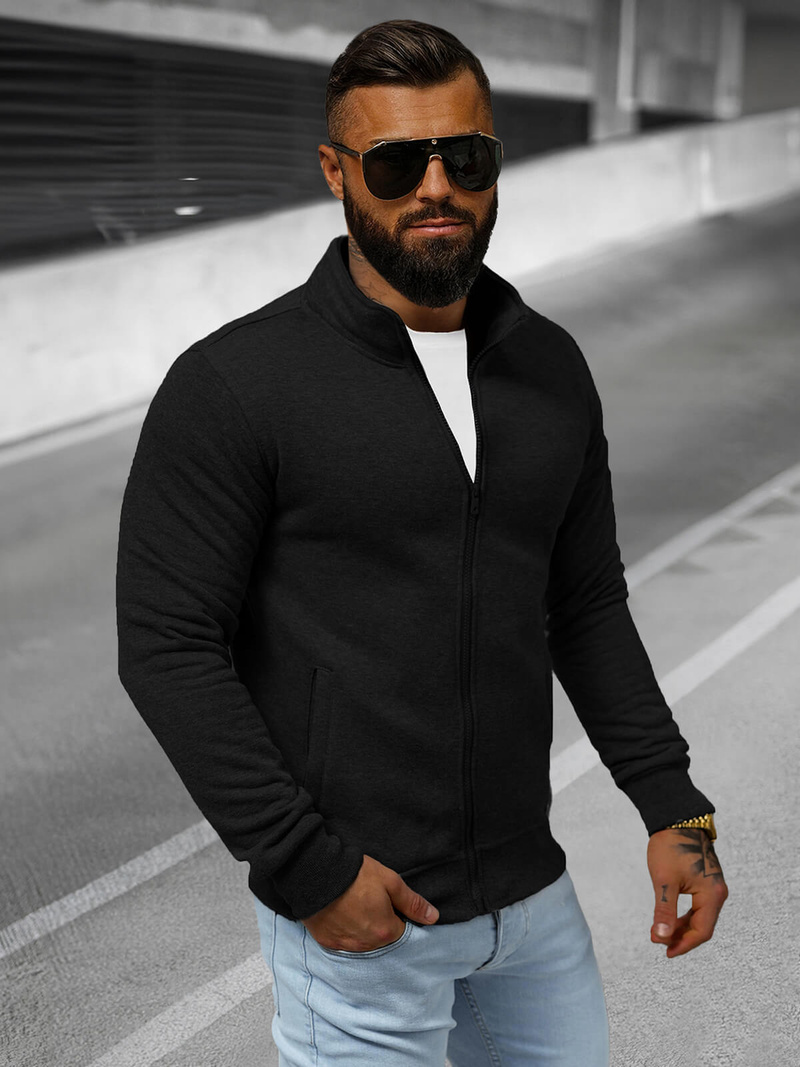 Juodas vyriškas džemperis su užtrauktuku OZONEE JS/2002Z