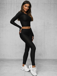 Juodas moteriškas sportinis dviejų dalių kostiumas OZONEE O/22060Z